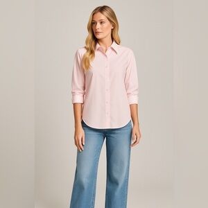 Lululemon Reworked Button Up Long Sleeve Baby Pink Top with Floral Silk Inlay, M